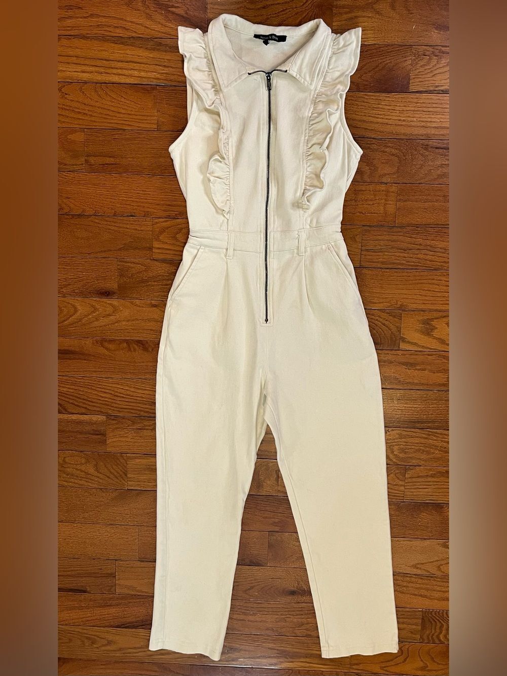 Strut & Bolt Ivory Ruffle Zip Jumpsuit Small Coquette Romantic